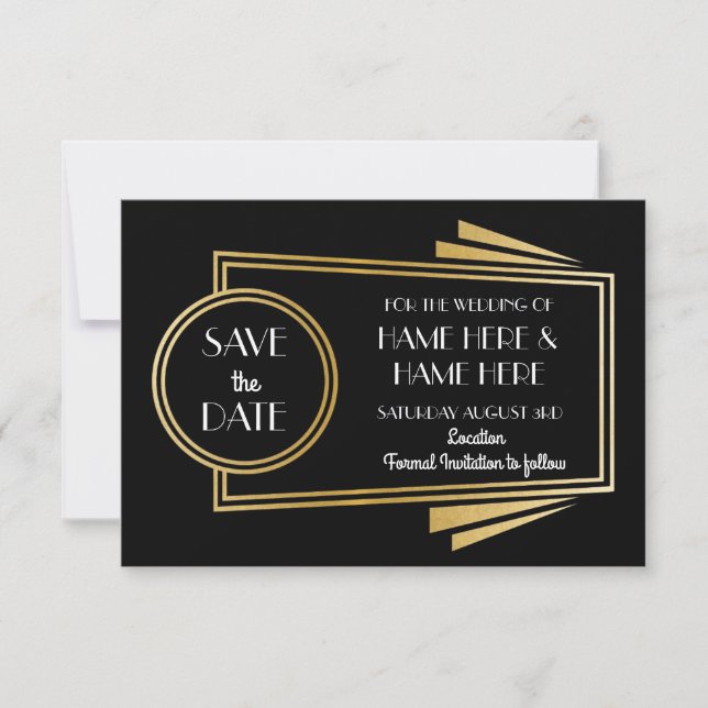 Save the Date Art Deco Wedding Party Gold Einladun (Vorderseite)