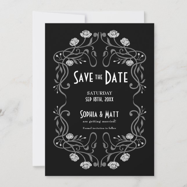 Save The Date Art Nouveau Wedding Einladung (Vorderseite)