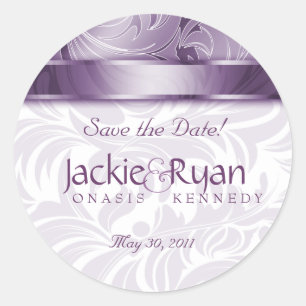 Save the Date Aufkleber Elegant Leaf Floral Lila S