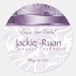Save the Date Aufkleber Elegant Leaf Floral Lila S