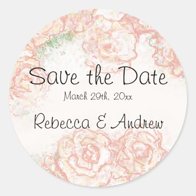 Save the Date Aufkleber für Creme und Rosen (Vorderseite)