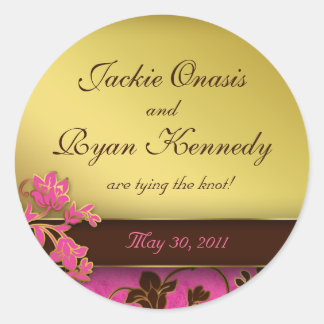 Save the Date Aufkleber Gold Floral PInk Brown 2