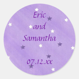 Save the Date Aufkleber, lila und weiße Sterne Runder Aufkleber