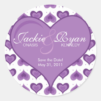 Save the Date Aufkleber Niedlich Hearts Lila