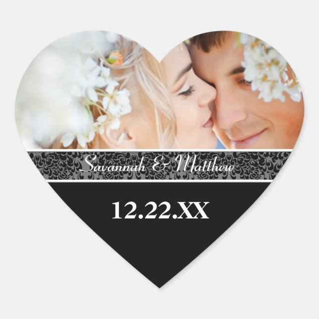 Save the Date Aufkleber Schwarz und Weiß Ihr Foto (Vorderseite)