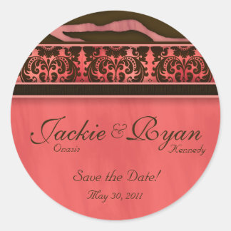 Save the Date Aufkleber Zebra Damask Coral