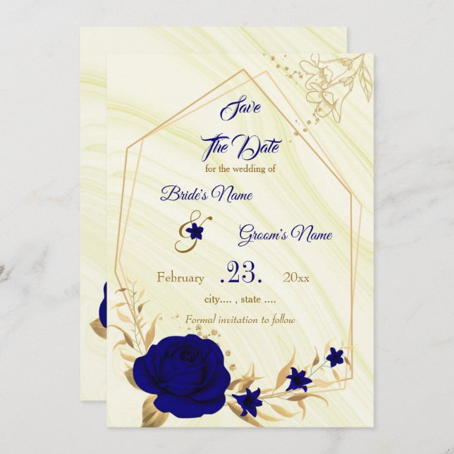 Save the Date aus römisch-blauem Gold (Vorne/Hinten)