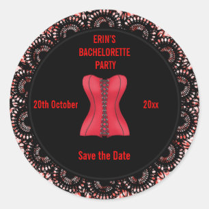 Save the Date Bachelorette Red Corset Untersetzer Runder Aufkleber