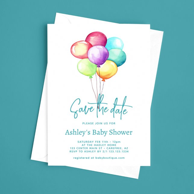Save the Date Balloons Aqua Blue Baby Dusche (Von Creator hochgeladen)