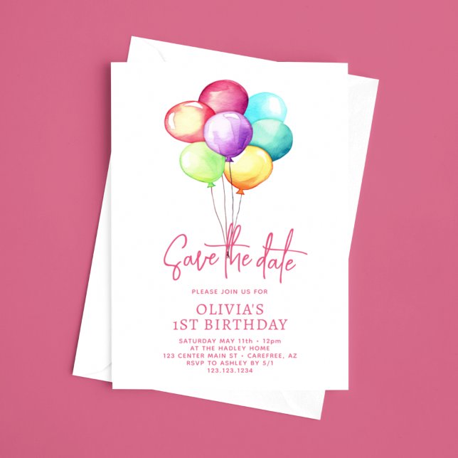 Save the Date Balloons Girls 1. Geburtstag (Von Creator hochgeladen)