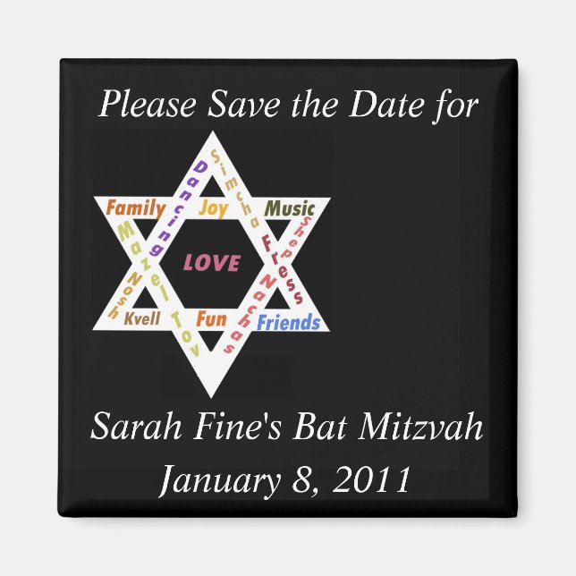 Save the Date Bar oder Bat Mitzvah Magnet (Vorne)
