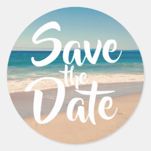 Save the Date Beach Foto Runder Aufkleber