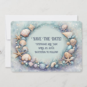 Save the Date Beach Seashells Wreath Einladung