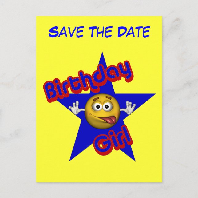 Save the Date Birthday Girl Funny Postcard Ankündigungspostkarte (Vorderseite)
