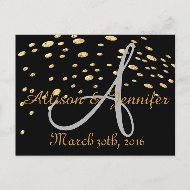 Save the Date Black and Gold Glitzer Imitate Foil  Ankündigungspostkarte (Vorderseite)
