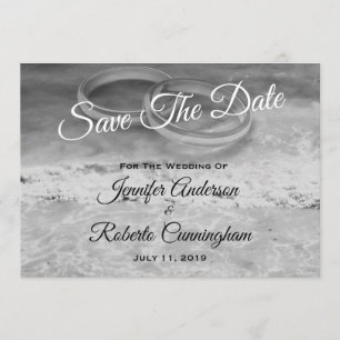 Save the Date Black and White Beach Postcard