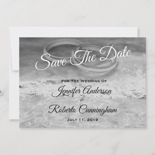 Save the Date Black and White Beach Postcard (Vorderseite)