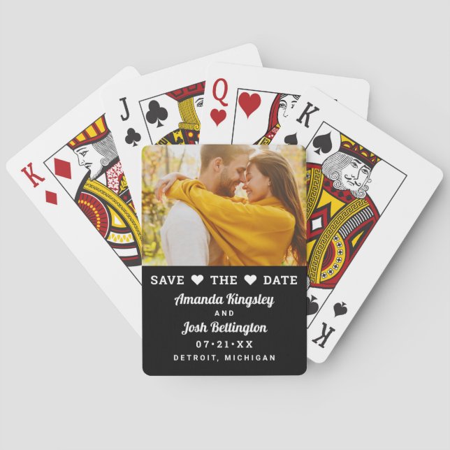 Save the Date Black Custom Wedding Foto Spielkarten (Rückseite)