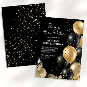Save the Date Black Elegant Script Geburtstag Einladung