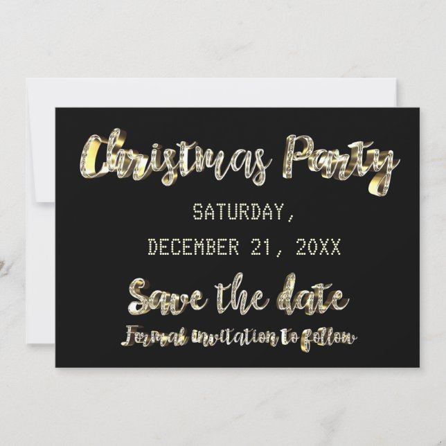Save the Date Black Gold Script Weihnachts-Party (Vorderseite)
