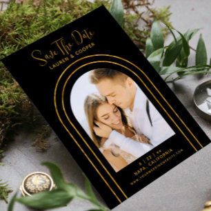 Save the Date Black Gold Stilvolle Art Deco Hochze