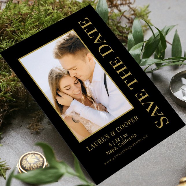 Save the Date Black Gold Stilvolle Moderne Hochzei (Von Creator hochgeladen)