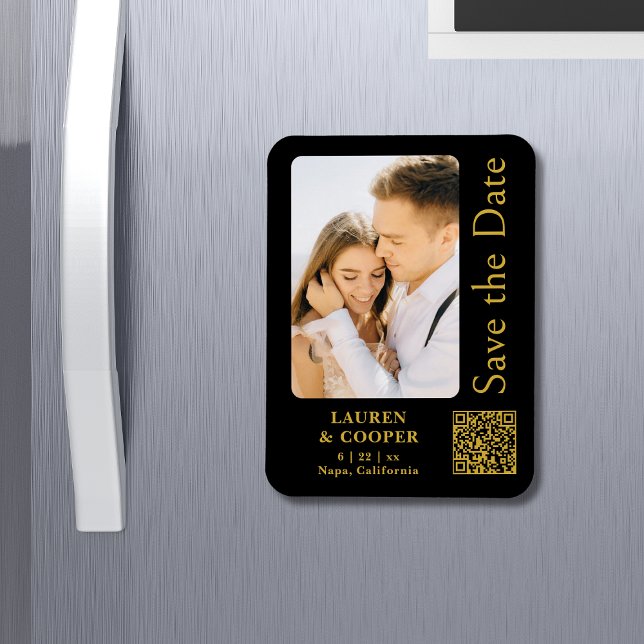 Save the Date Black Gold Stilvolle Moderne Hochzei Magnet (Von Creator hochgeladen)