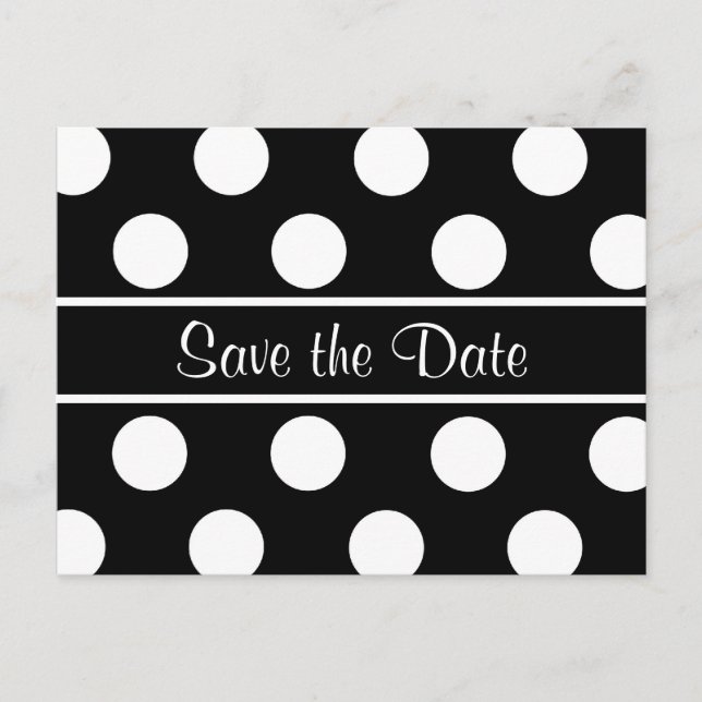 Save the Date Black Polka Dot Foto PostCard Ankündigungspostkarte (Vorderseite)