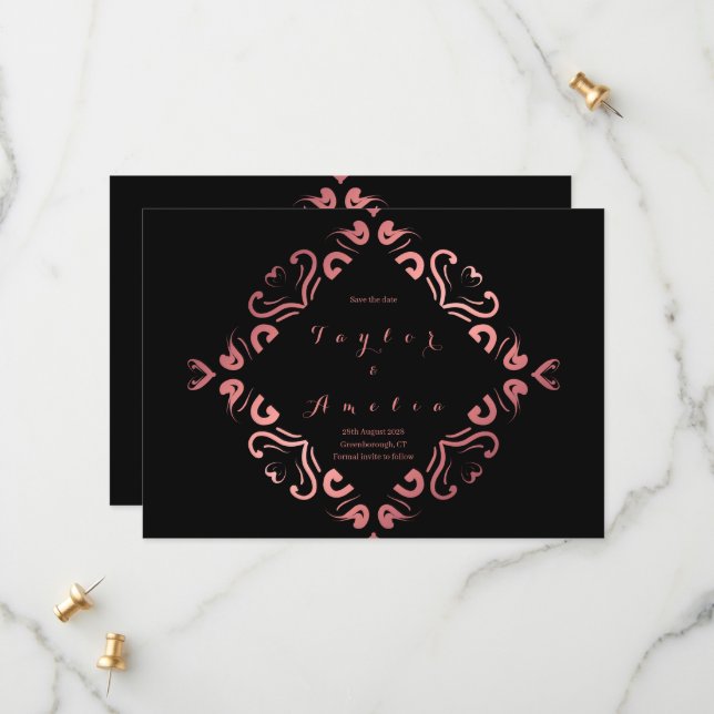 Save the Date Black Rose Gold (Vorderseite/Rückseite Beispiel)