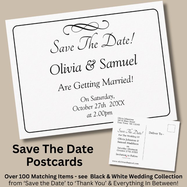 Save The Date -Black & White with Infinity Scroll  Ankündigungspostkarte (Von Creator hochgeladen)