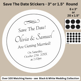 Save The Date - Black & White with Infinity Scroll Runder Aufkleber
