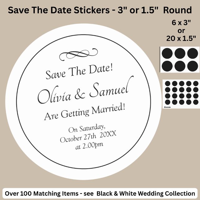 Save The Date - Black & White with Infinity Scroll Runder Aufkleber (Von Creator hochgeladen)