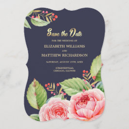 Save The Date. Bläserkarte für Navy Blue Watrecolo Date