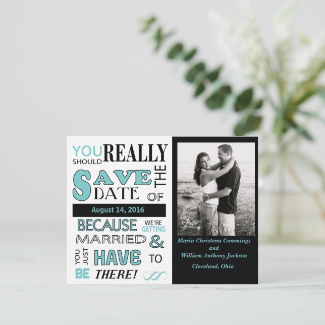 Save the Date (blau) Ankündigung (Stehend Vorderseite)