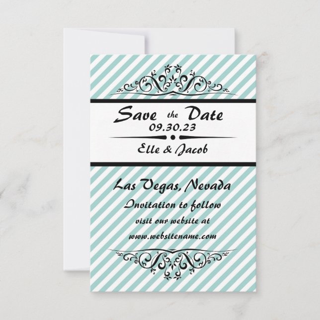 Save the Date blau gestreift - 3x5 Flachbild-Fotok (Vorderseite)