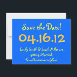 Save the Date blau und gelb Einladung<br><div class="desc">Lass deinen Gästen von deinem besonderen Tag Bescheid!</div>