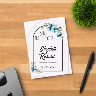 Save the date "Blaue Blumen" Acryleinladungen