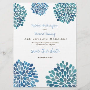 Save the Date blaue Blumen-Blumenblatt-Leinenblüte