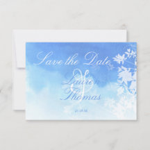 Save the Date blaue und weiße Wasserfarbenkarte