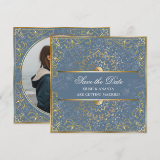 Save the Date, blauer und goldener Hochzeitstag Einladung