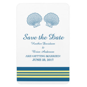 Save the Date blaugelbe Muscheln Magnet