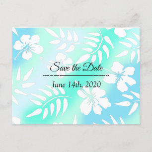 Save the Date Blue Aquamarin Hibiskus Tropical The Postkarte