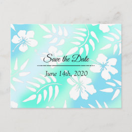 Save the Date Blue Aquamarin Hibiskus Tropical The Postkarte