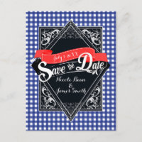 Save the Date Blue Checkered Gingham Verlobung