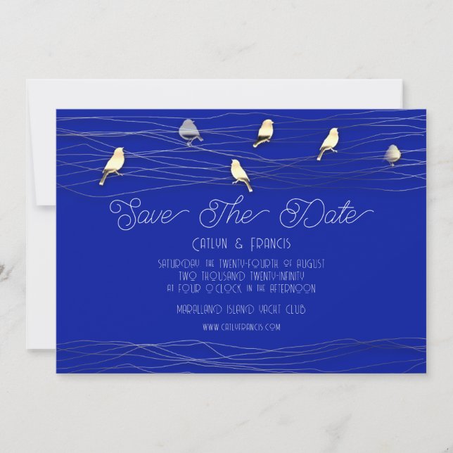 Save the Date Blue Custom Foto Hütte Birds Einladung (Vorderseite)