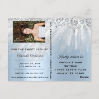Save the Date Blue Foto Rose Sweet 16. Bridal