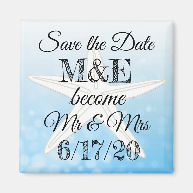 Save the Date Blue Starfish Wedding Magnet (Vorne)