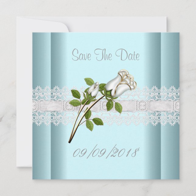 Save the Date Blue White Blume Lace (Vorderseite)