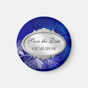 Save the Date Blue White Winter Custom Magnete
