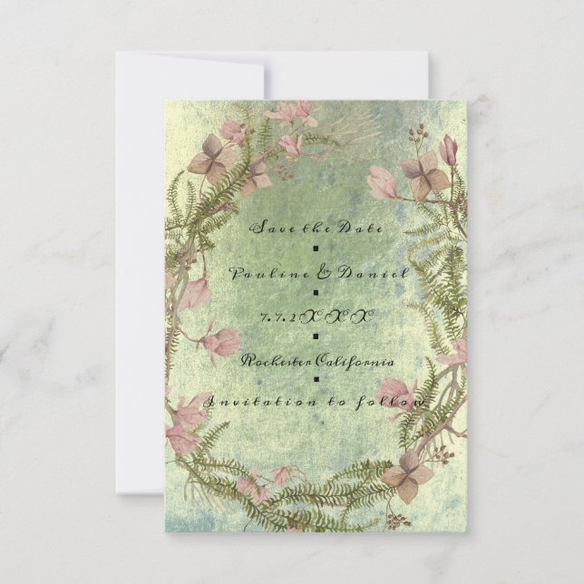 Save the Date Blumenstrauß Hütte Alte Minze Rosa B (Vorderseite)